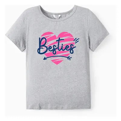 Valentine's Day Cotton Matching Tee Letter Short-sleeve Tops for Mommy and Me