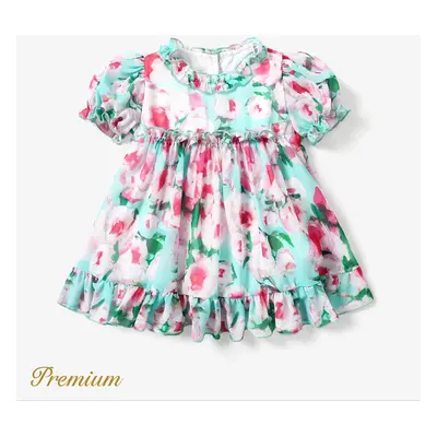 Valentine's Day Baby/Toddler Girl Elegant Big Flower Print Mesh Ruffled Dress