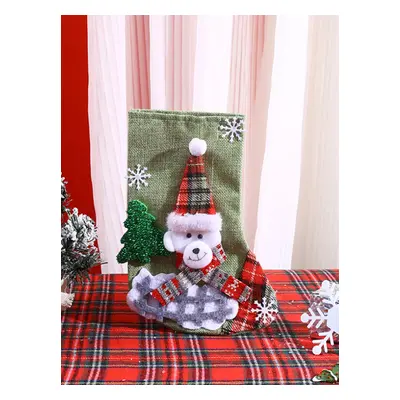 Checkered Christmas Stocking - Decorative Gift Bag for Children with Santa Claus Design, Ideal f