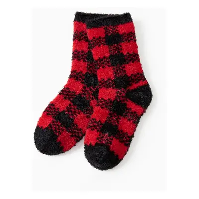 Christmas Socks Furry Red&Black Plaid Matching for the Whole Family