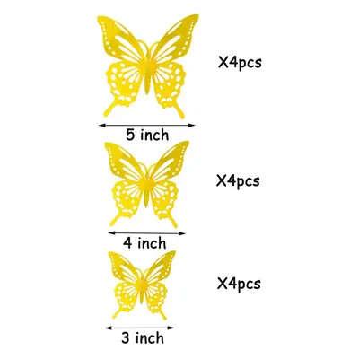 Pack of Creative 3D Hollow-out Butterfly Metallic Stickers for Wall Decoration