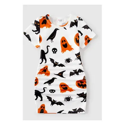 Halloween Family Matching 95% Cotton Short-sleeve Graphic T-shirts Allover Print Drawstring Ruch