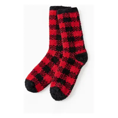 Christmas Socks Furry Red&Black Plaid Matching for the Whole Family