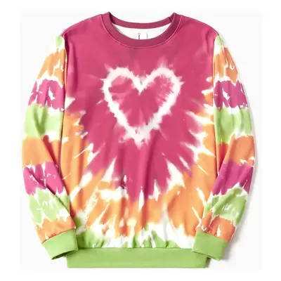 Mommy and Me Matching Heart Print Tie-dye Sweatshirt for Valentine's Day