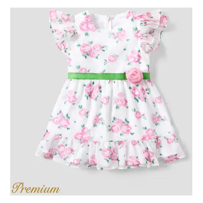 Valentine's Day Toddler Girl Elegant Floral Ruffle Dress