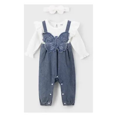 2pcs Baby Girl Sweet Bow Print Long Sleeve Jumpsuit Set