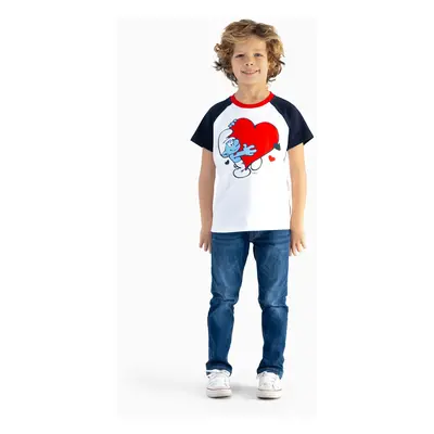 The Smurfs Family matching 1pc Valentine's Day Heart-shaped Dress/Cotton Colorblock Top/Jumpsuit