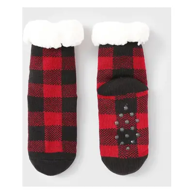 Christmas Socks Family Matching Red&Black Plaid Check Pattern Anti-Slip Floor Socks