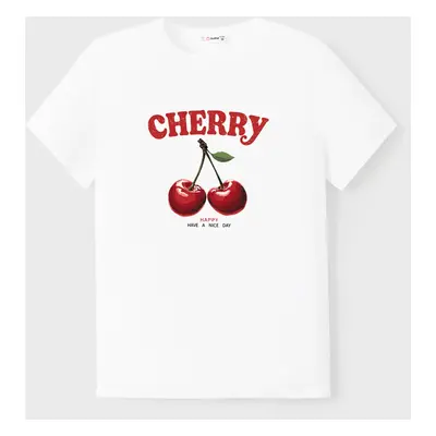 Valentine's Day Cherry Print Cotton Short-sleeve Top