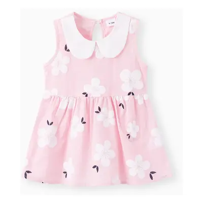 Baby Girl Clothing 100% Cotton Peter Pan Collar Floral Print Tank Dress