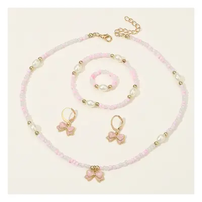 Kids Pearl jewelry set, including necklace, bracelet, ring, earrings for Girl