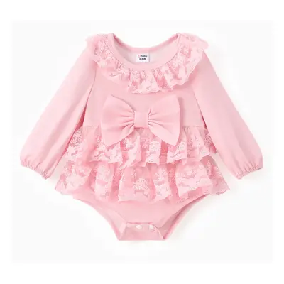 Baby Girl Naia Sweet Bowknot Solid Color Ruffle Edge Romper