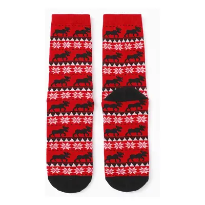 Christmas Socks for Family Cotton Reindeer Pattern Red Socks