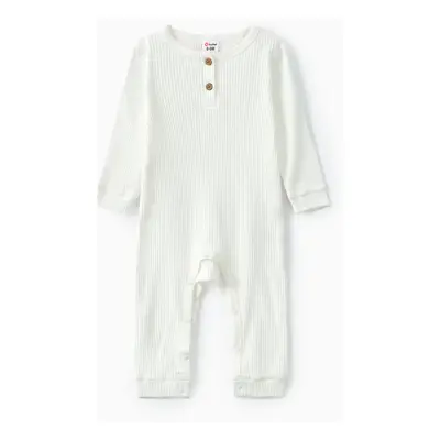 Baby Boy/Girl Cotton Ribbed Button Up Jumpsuit