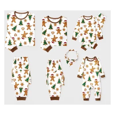 Christmas Family Matching Cartoon Gingerbread Man and Tree All-over Print Long-sleeve Pajamas Se