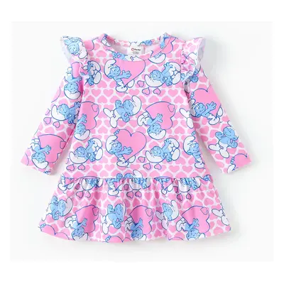 The Smurfs - Baby Girl Valentine's Day Dress with Floral/Heart Pattern