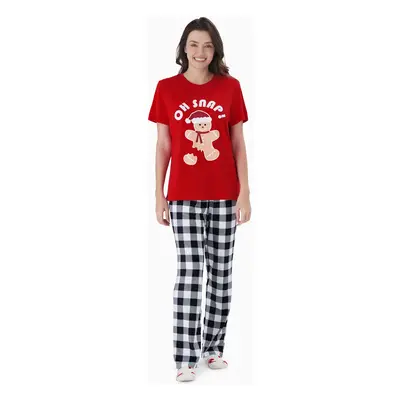 Christmas Family Matching Gingerbread Man Print Short-sleeve Tops and Plaid Pants Pajamas Sets