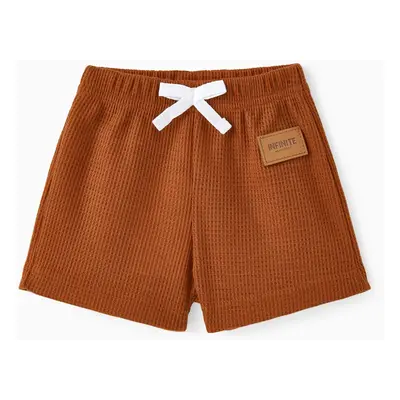 Baby Boy/Girl Badge Detail Solid Waffle Textured Shorts