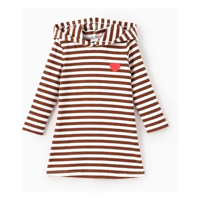 Toddler Girl Hooded Stripe Heart print Dress