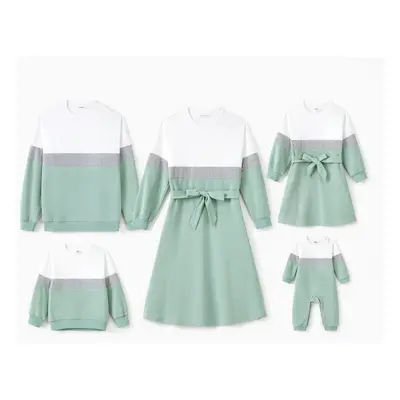 Green Family Matching Sets Long Sleeves Sweater or Belted Dress