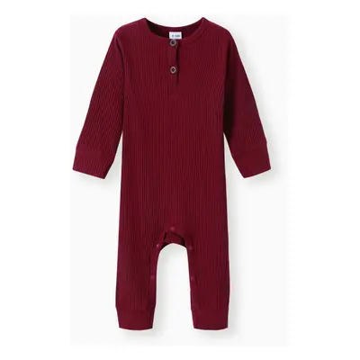 Baby Boy/Girl Cotton Ribbed Button Up Jumpsuit