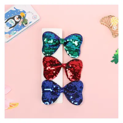 3-pack Pure Color Sequined Bowknot Decor Hair Clip for Girls