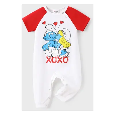 The Smurfs Family matching 1pc Valentine's Day Heart-shaped Dress/Cotton Colorblock Top/Jumpsuit