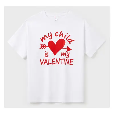 Valentine's Day Mommy and Me Cotton Letter Print Short-sleeve Tops