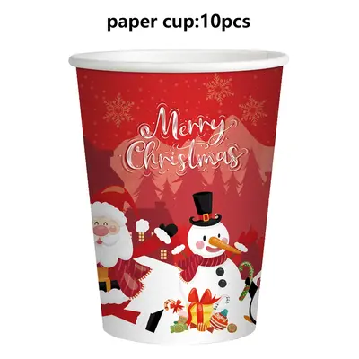 Combo Red Cartoon Santa Claus Themed Holiday Party Decoration Set: Paper Plates, Cups, Tableclot