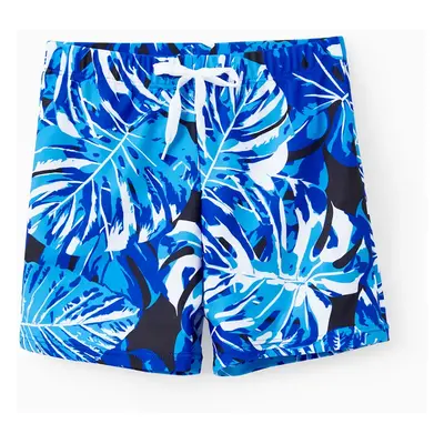 Family Matching Floral Drawstring Swim Trunks or Blue V Neck One-Piece Swimsuit (Quick-Dry)