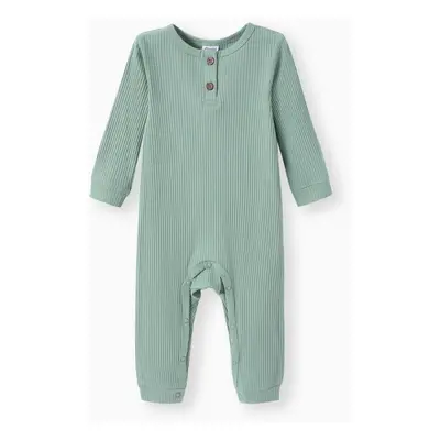 Baby Boy/Girl Cotton Ribbed Button Up Jumpsuit