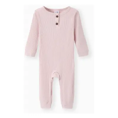 Baby Boy/Girl Cotton Ribbed Button Up Jumpsuit