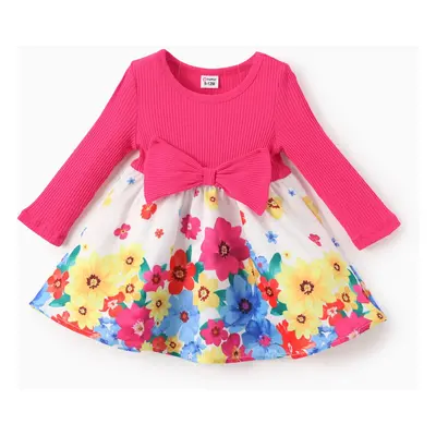 Baby Girl Sweet Colorblock Bowknot Floral Pattern Dress