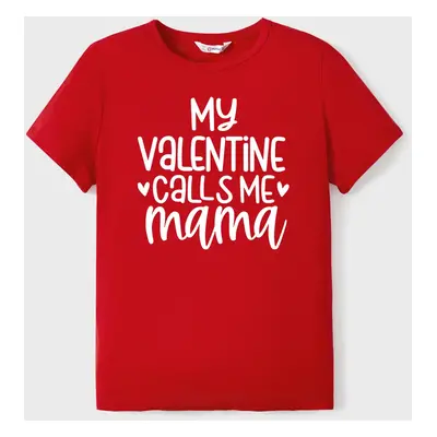 Valentine's Day Mommy and Me Cotton Letter Print Short-sleeve Top