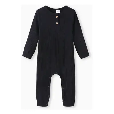 Baby Boy/Girl Cotton Ribbed Button Up Jumpsuit