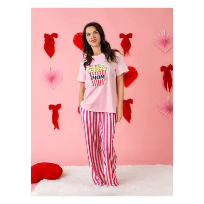 Valentine's Day Family Pajamas Short-sleeve Popcorn Print Striped Matching Set