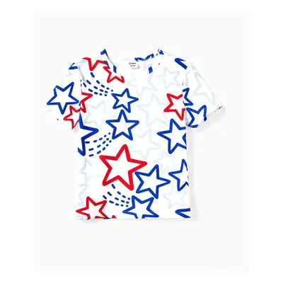 Family Matching Color Block Tee and Star Pattern Drawstring Sides Body-con Strap Dress Sets