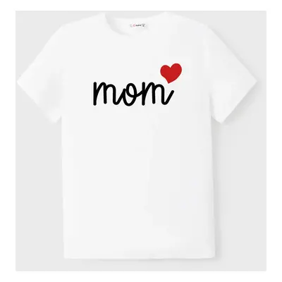 Valentine's Day Family Matching Cotton Tee Letter and Red Heart Print Short-sleeve Top