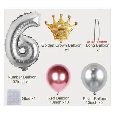 19-pack Numbers Crown Aluminum Foil Balloon and Latex Balloon Set Birthday Party Wedding Column 