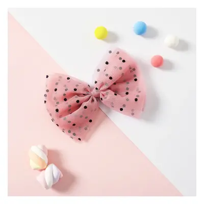 Polka Dots Decor Mesh Bow Hair Clip for Girls