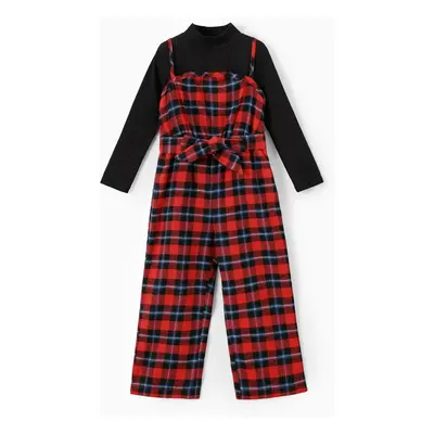 3PCS Toddler Girl Avant-garde Grid/Houndstooth Hanging Strap Holiday Sets