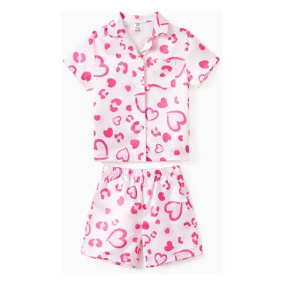 Valentine's Day Mommy and Me Heart-shaped Short-sleeve Matching Pajamas Set