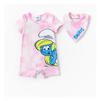 The Smurfs Baby Boys/Girls 2pcs Naiaâ¢ Tie-dye fun Character Print Onesie with Saliva Towel Set