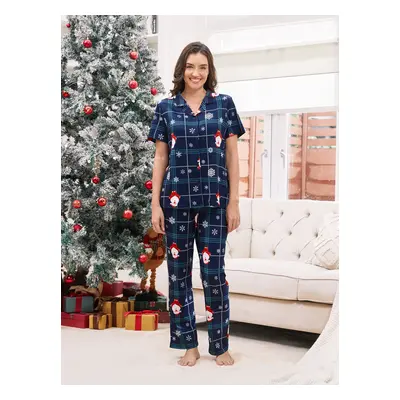 Christmas Pajamas Family Matching Santa Claus Pattern Collared Sets