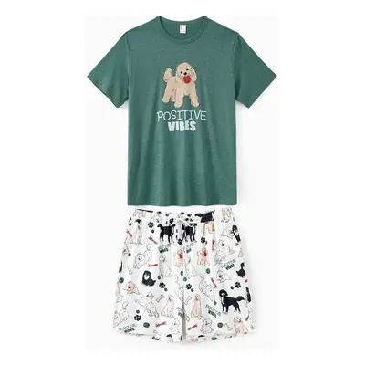 Family Matching Allover Cute Smile Doggy Pattern Short-sleeve Pajamas Set