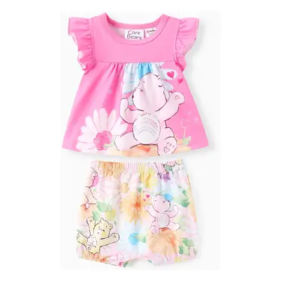 Care Bear Baby Girl 2pcs Character Floral Flutter Sleeve Top And Shorts Set