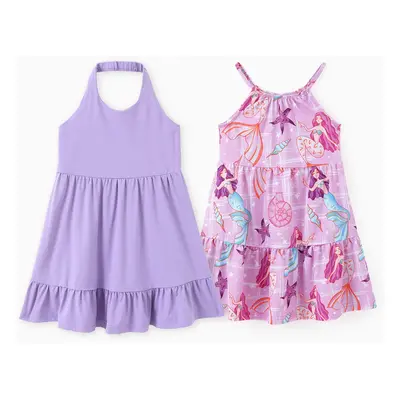 2pcs Toddler Girl Printed & Solid Causal Dresses