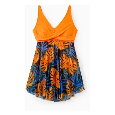 Family Matching Floral Drawstring Swim Trunks or Flowy Spliced Mesh One-piece Swimsuit