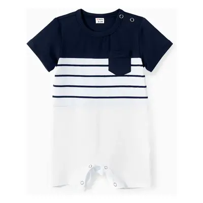 Family Matching Striped Panel Belted Tank Dresses and Cotton Colorblock Short-sleeve T-shirts Se