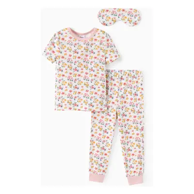 Bamboo Viscose Toddler Girl 3pcs Printed Snug Fit Pajamas with Eye Mask Set